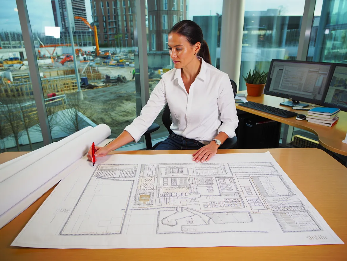 Landskapsarkitekt som arbetar med en stor områdesplan